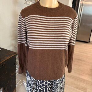 Bestow Hi Neck Long Sleeve Chocolate Brown Striped Sweater